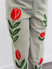 Striped Floral Embroidered Pants (Reg. and Plus) - 2 Colors