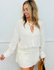 Cream Cummerbund Side Tie  Mini Dress (Reg.)