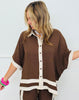 Chocolate Contrast Stripe Shirt & Pants Set (Reg & Plus)