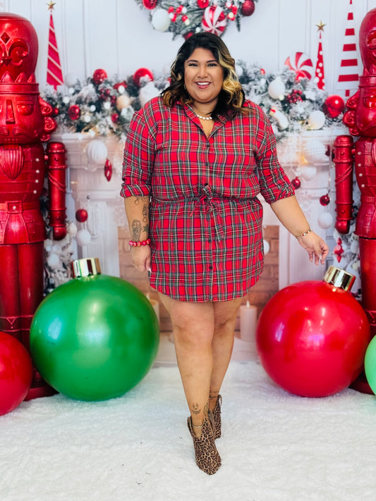 Red Flannel Button Up Mini Dress (Reg. and Plus)