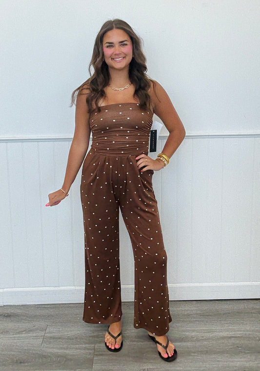 Chocolate Polka Dot Print Palazzo Jumpsuit (Reg.)