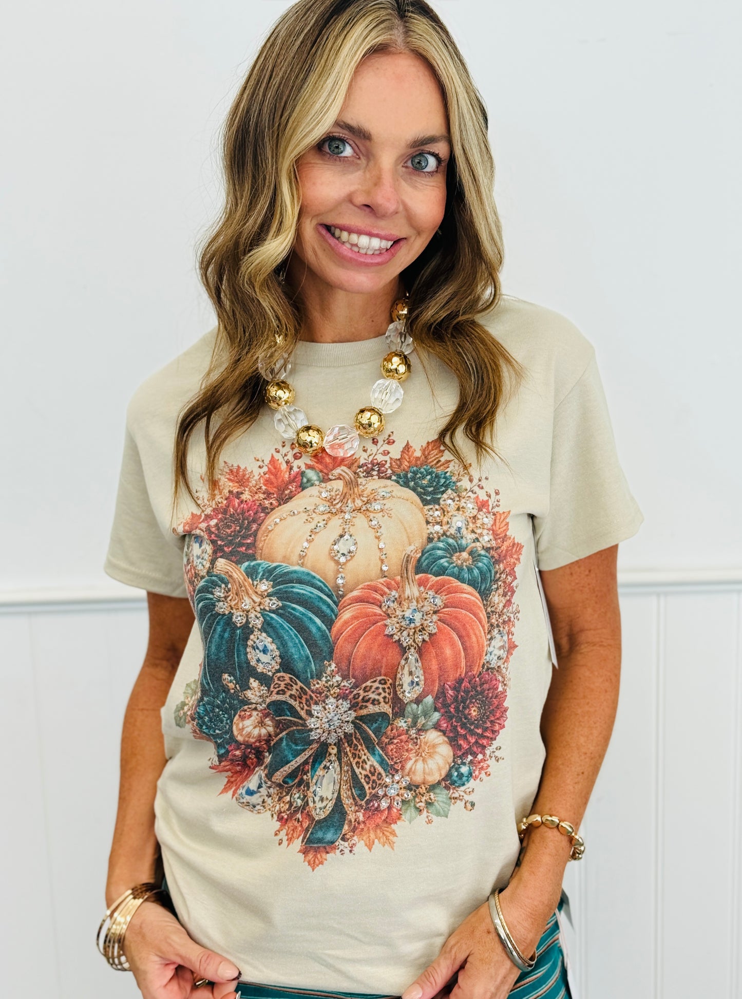 Autumn Opulence Jeweled Pumpkin Graphic Tee (Reg. and Plus)