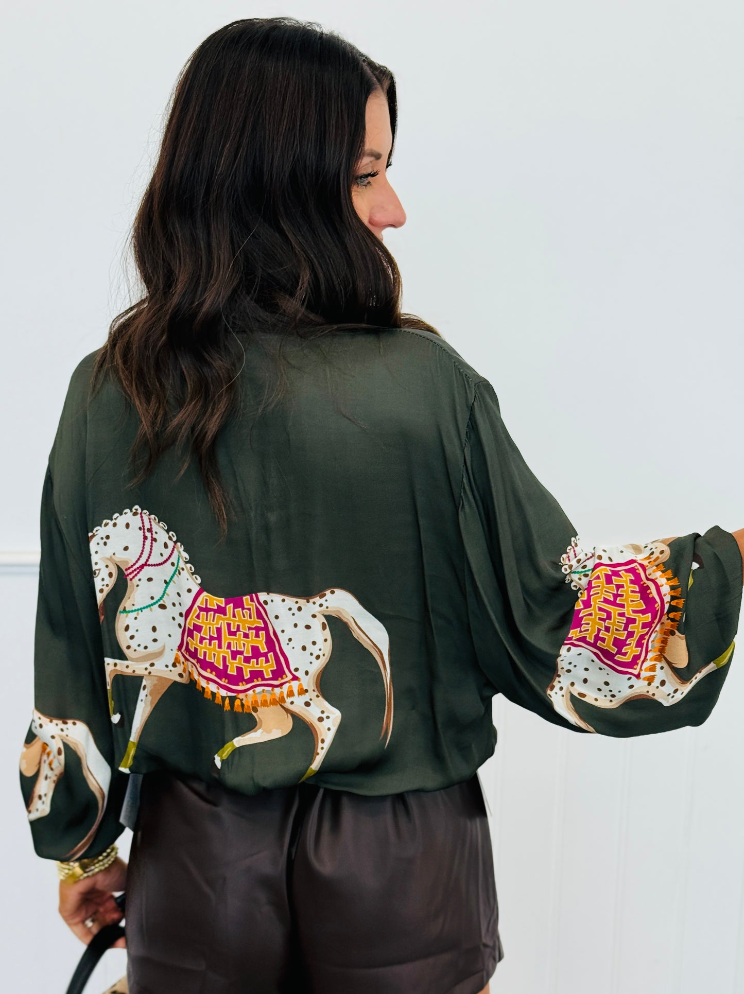 Dk Green Festive Horse Zip Up Jacket (One Size )