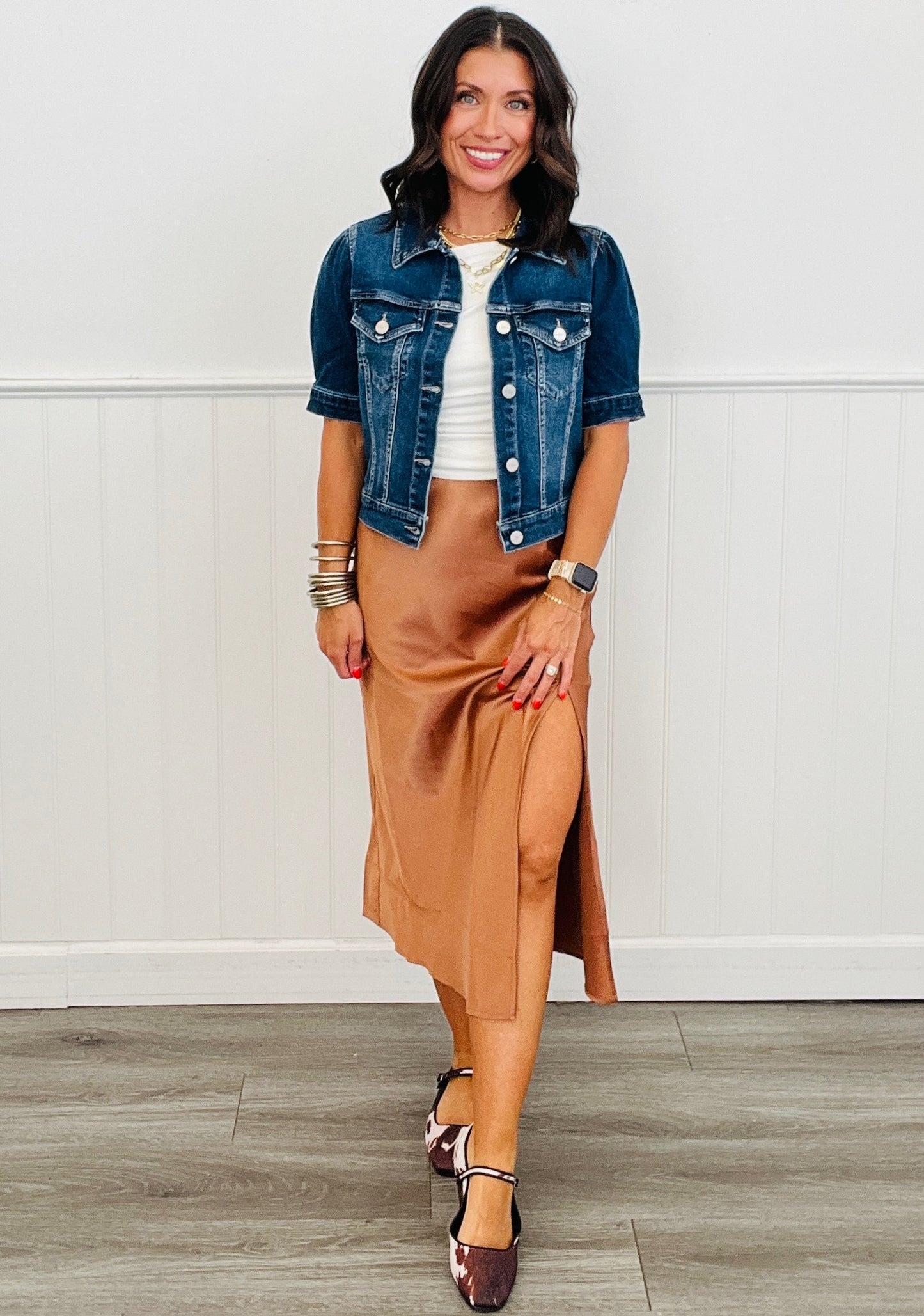 Satin High Slit Midi Skirt (Reg)