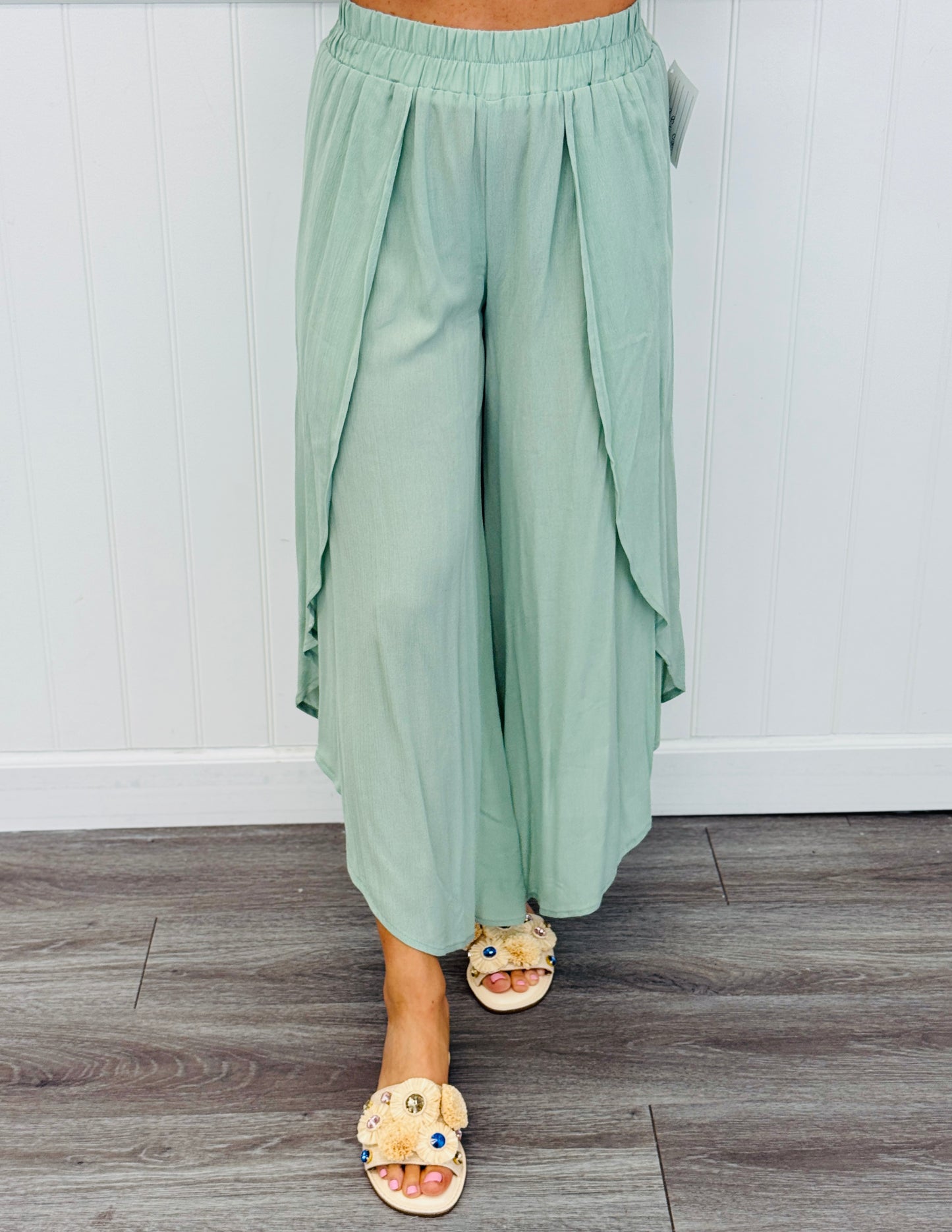 Rayon Gauze Overlap Pants (Reg.)-2 Colors