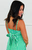Green Striped Back Bow Tie Midi Dress (Reg.)
