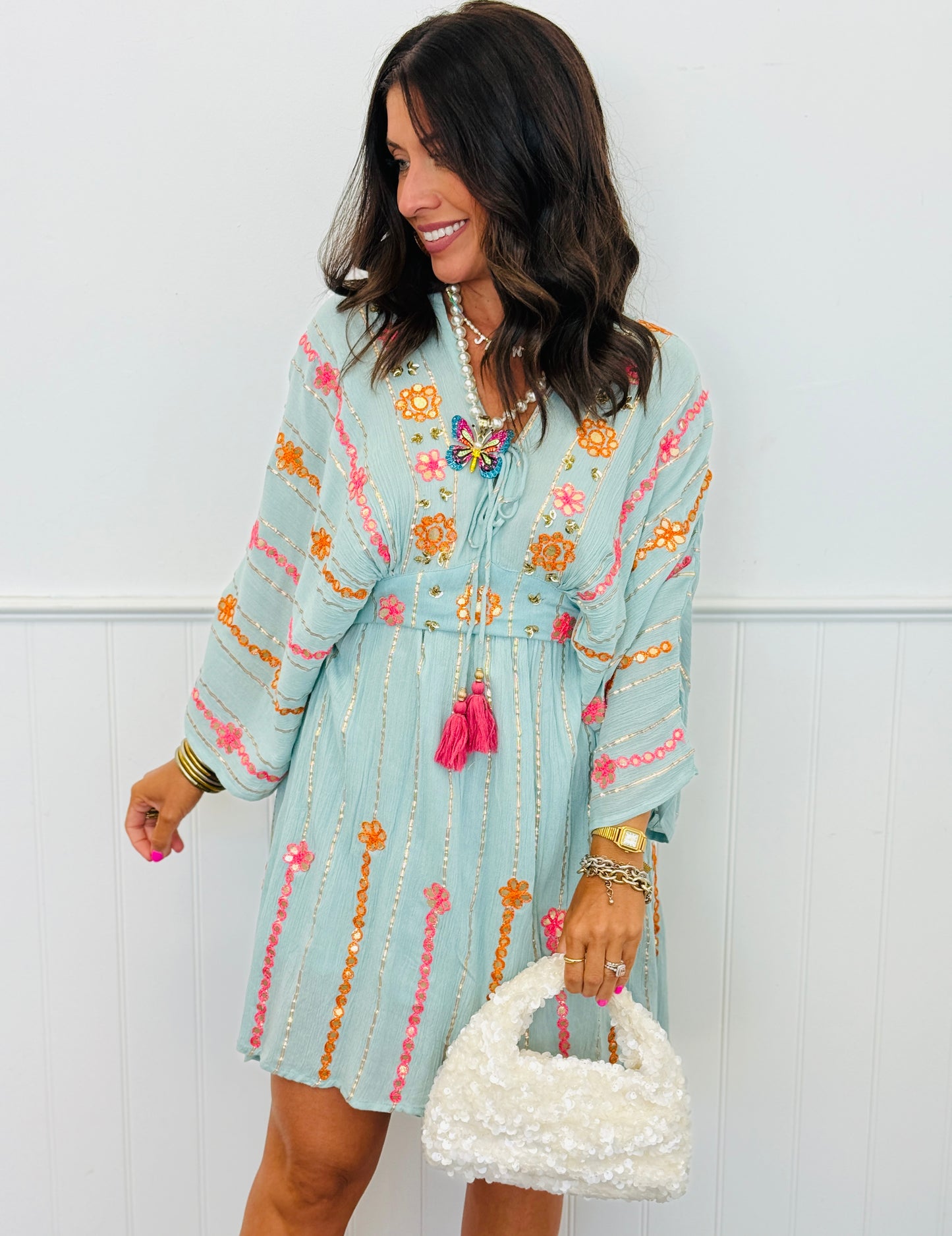 POL Seafoam Goddess Embroidered Mini Dress (Reg.)