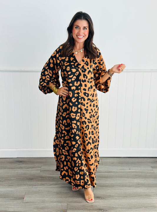 Black/Brown Leopard Love Midi Dress (Reg & Plus)