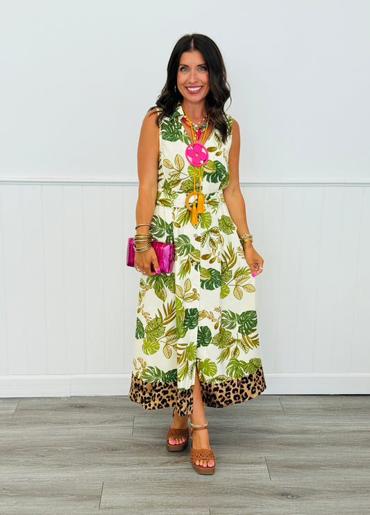 Ivory Tropical Mixed Print Midi Dress (Reg & Plus)