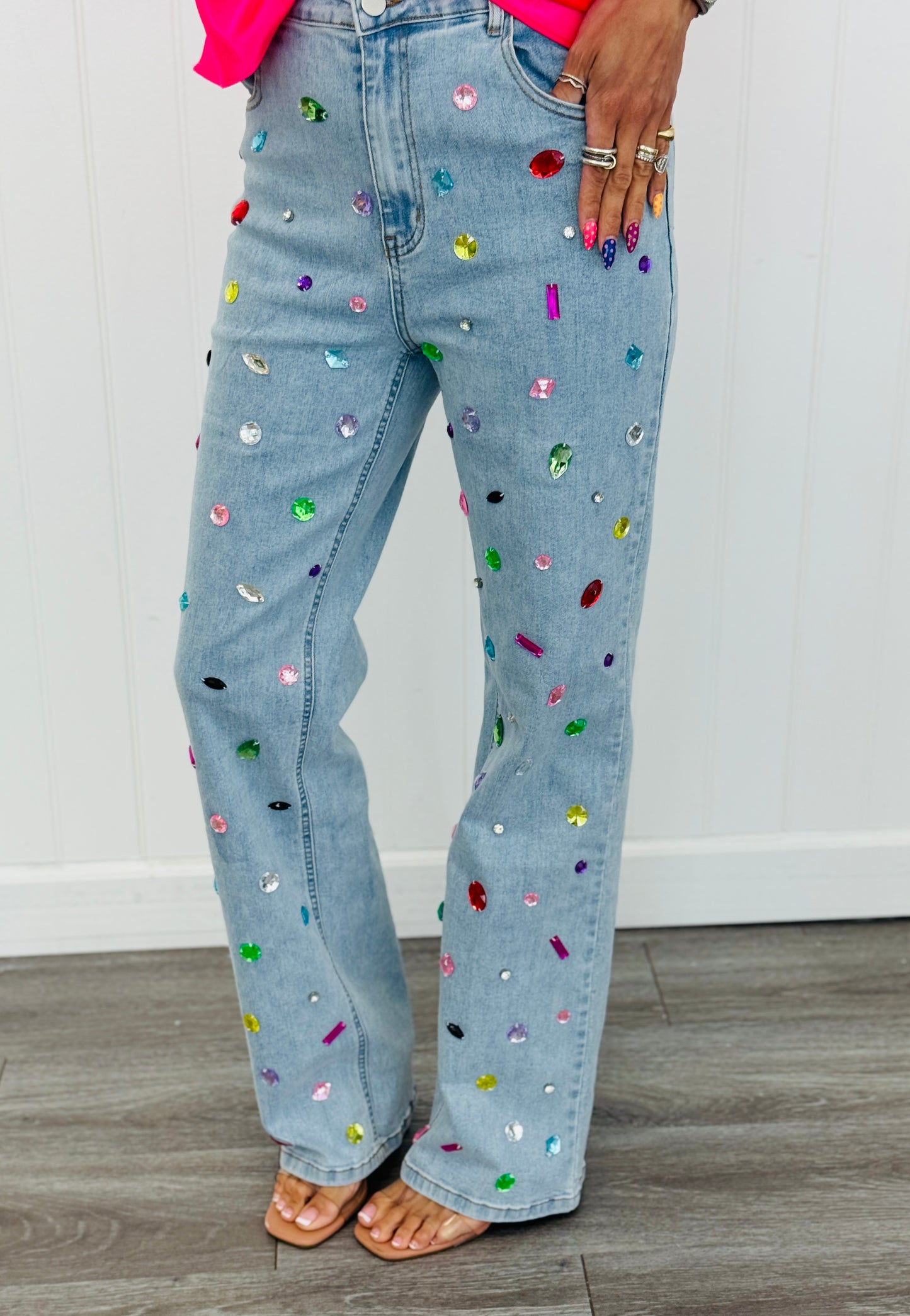 Light Denim Multi Rhinestones Jeans (Reg.)
