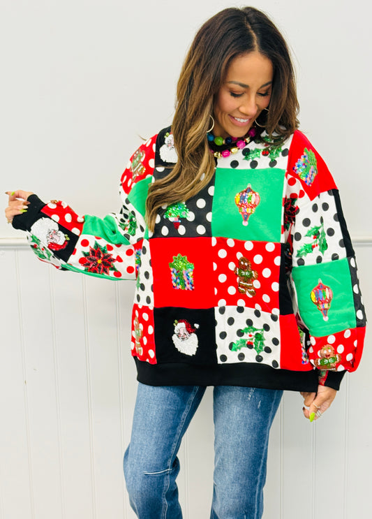 Queen Of Sparkles Colorblock Polka Dot Christmas Icon Sweatshirt (Reg. & Plus)
