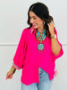 Electric Fuchsia Embroidered Trim Blouse (Reg & Plus)