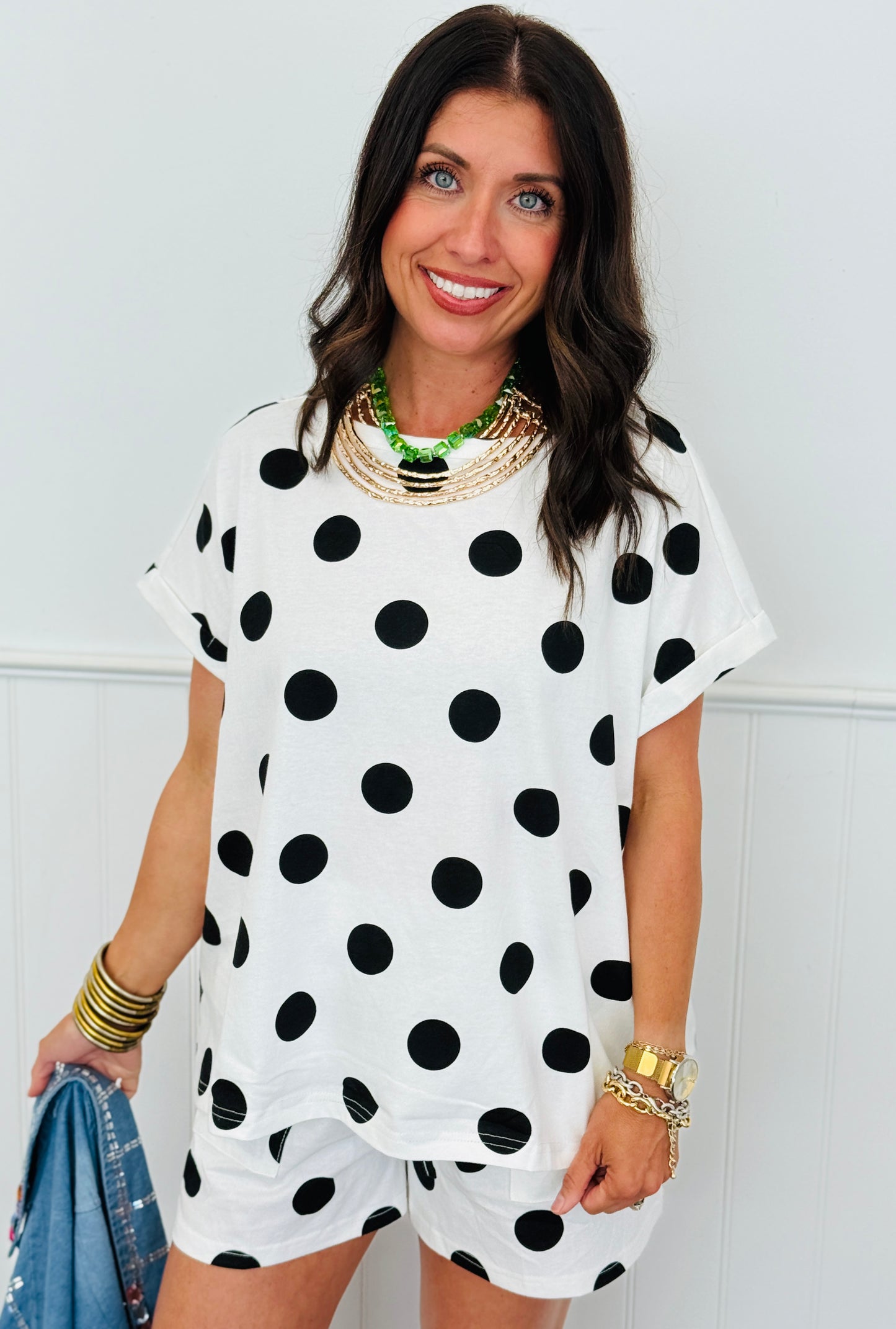 White/Black Polka Dot Top & Shorts Set (Reg & Plus)