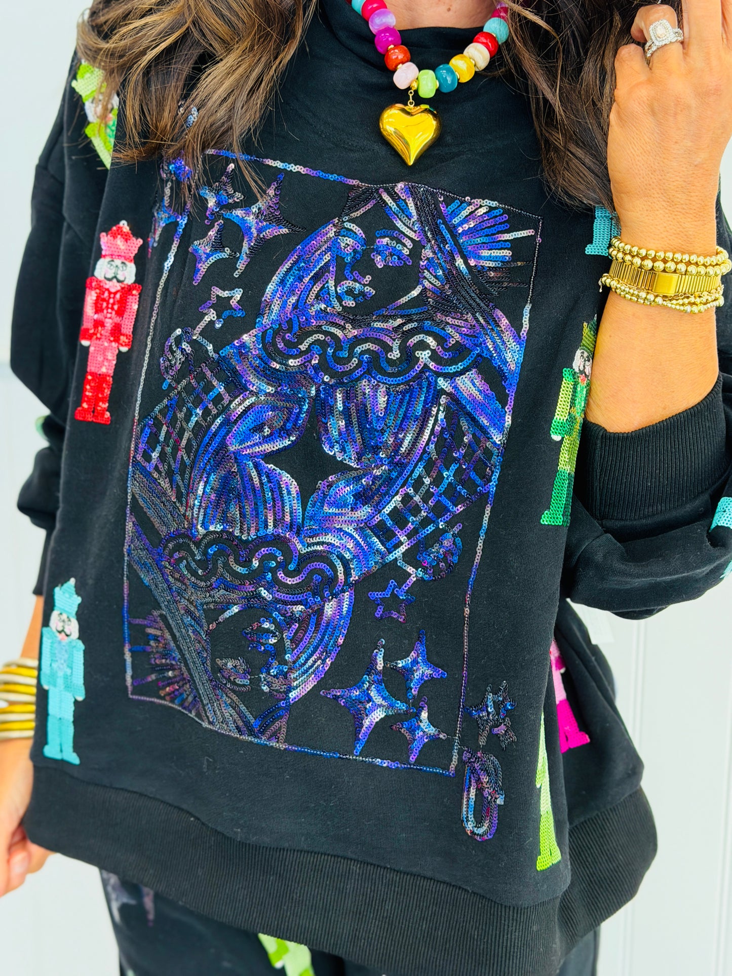 Queen Of Sparkles Black Nutcracker Card Logo Mockneck Sweatshirt (Reg. & Plus)