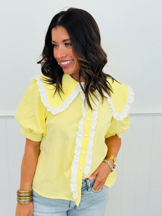 Banana Yellow Peter Pan Collar Button Down Blouse (Reg.)