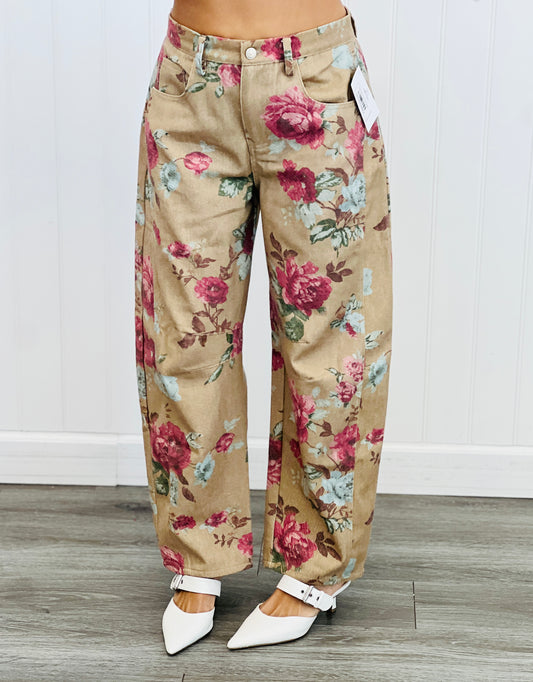 Taupe Floral Print Pants (Reg.)