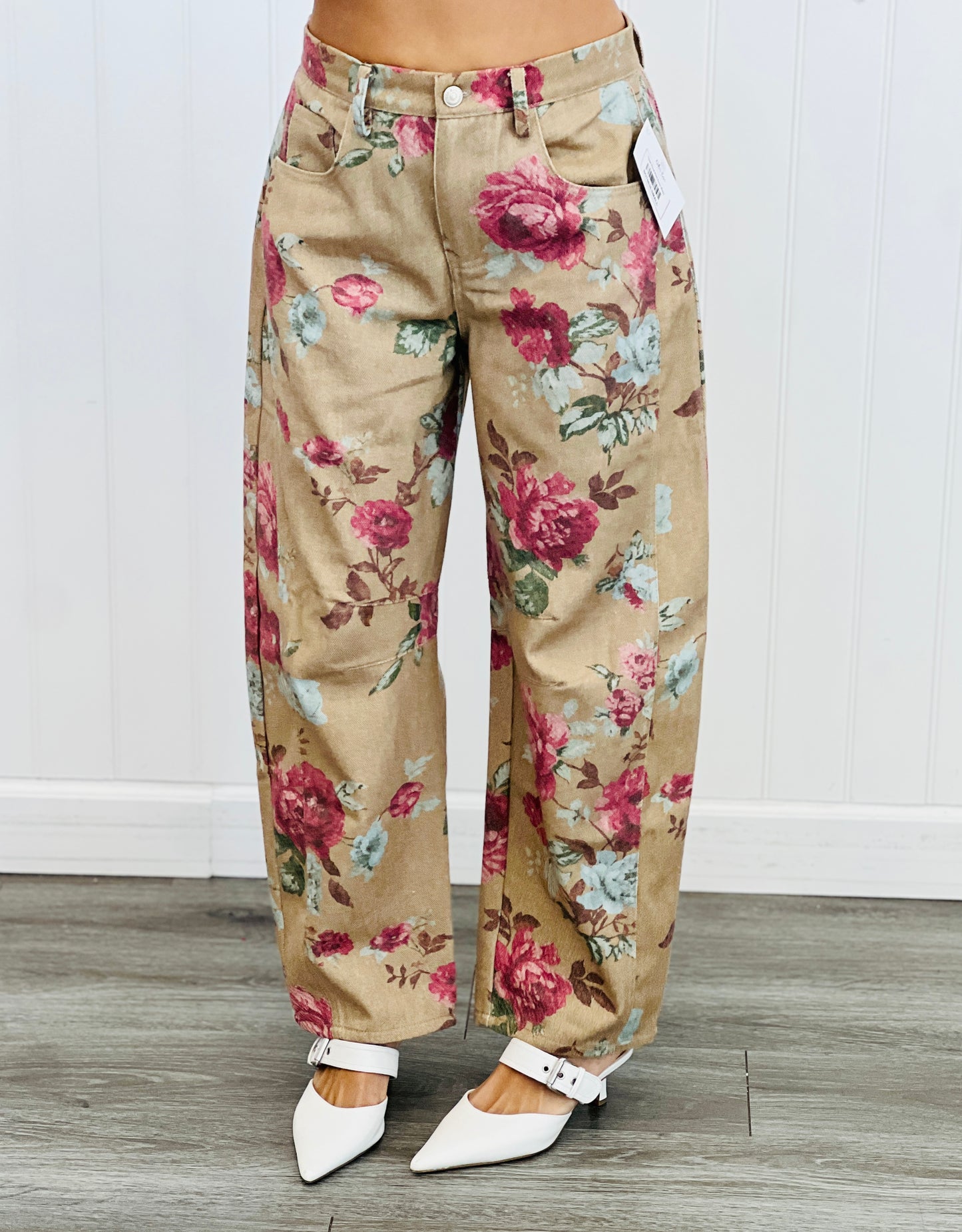 Taupe Floral Print Pants (Reg.)