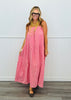 Red Gingham Back Bow Tiered Maxi Dress (Reg.)