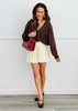 Chocolate Pearl Studded Fuzzy Sweater Cardigan (Reg.)