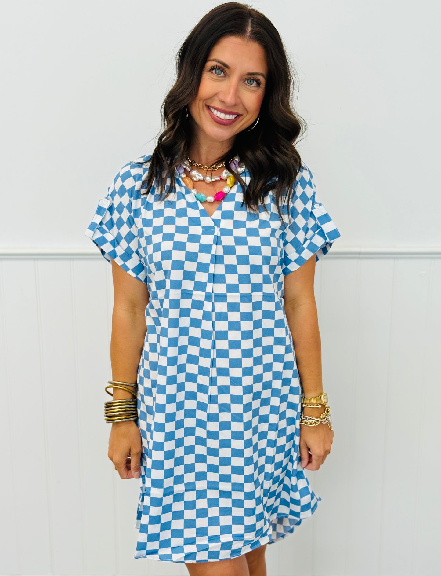 Blue Checkered High Low Mini Dress (Reg.)