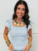 Square Neck Embroidered Flutter Sleeves Blouse (Reg. and Plus) - 2 Colors