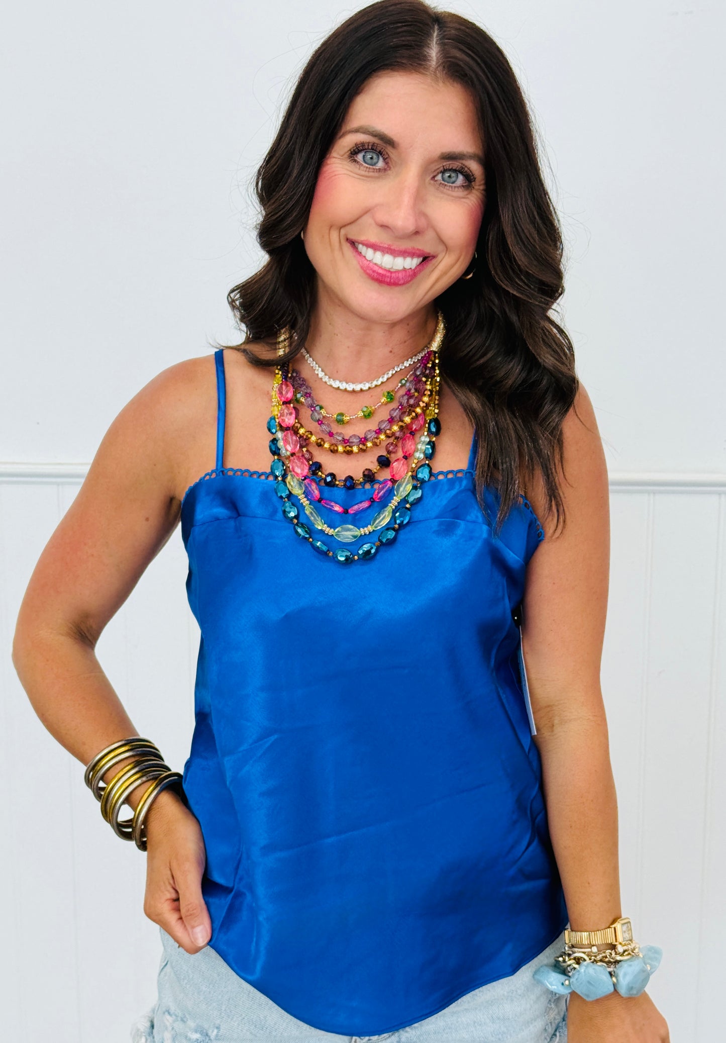 Scallop Trim Satin Cami Top (Reg.) - 6 Colors