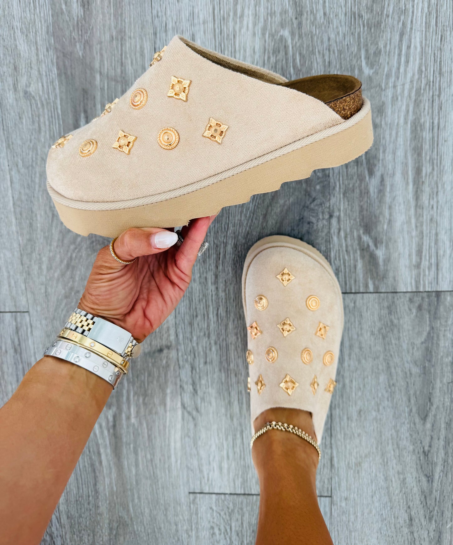 Nude Studs That Shine Slip On Mules