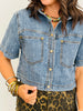 Denim Blue Rhinestone Button Up Top (Reg. and Plus)