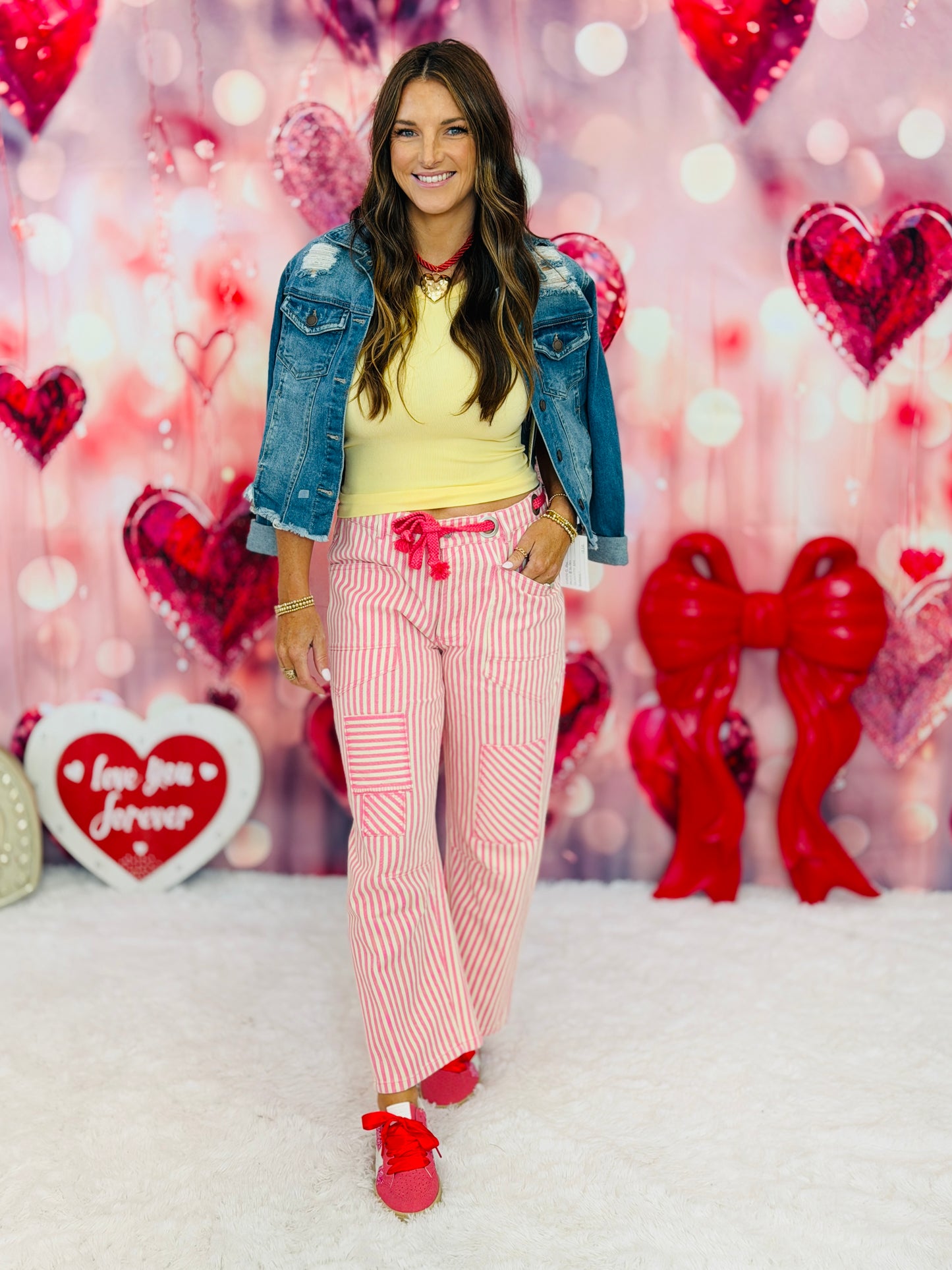 Pink Striped Twill Barrel Pants (Reg. and Plus)