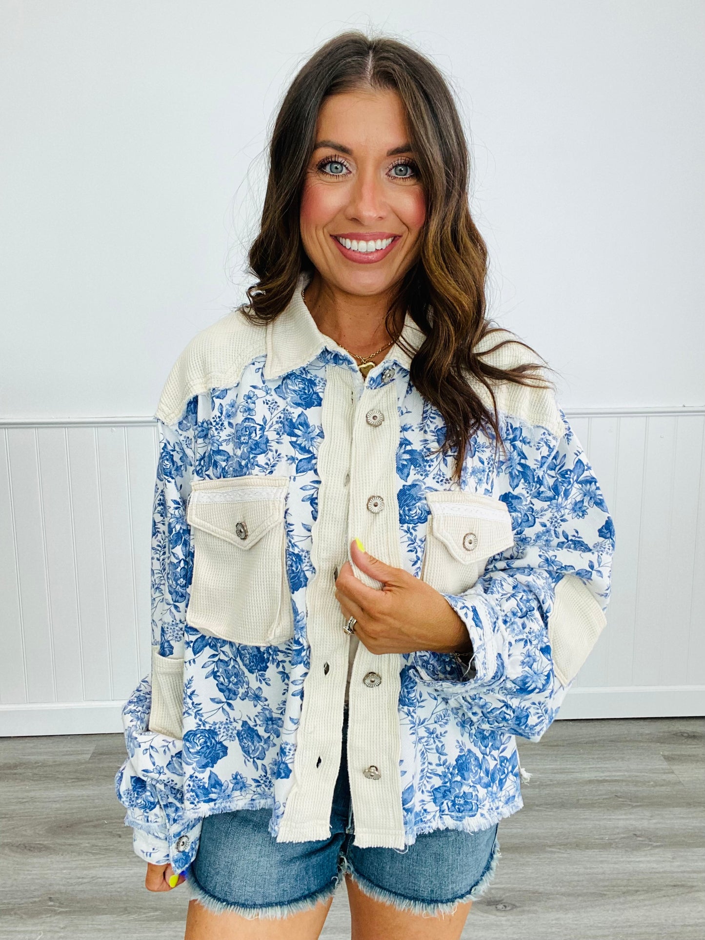 POL- Blue Ivory Floral Jacket (Reg)