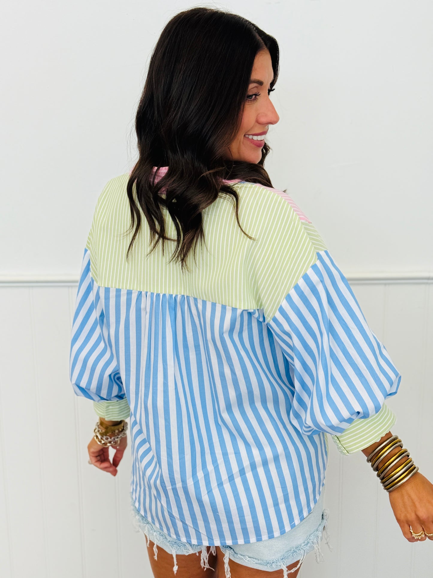 Blue/Pink Color Block Stripes Shirt (Reg.)