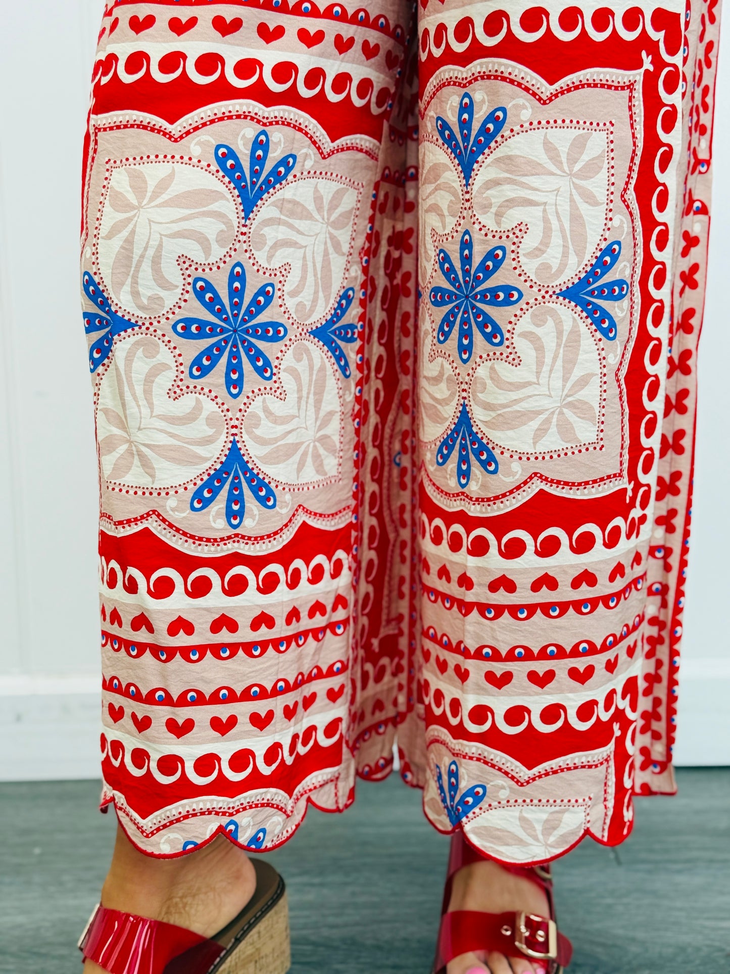 Red Blossom Front Tie Top & Pant Set (Reg. and Plus)