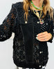 Black Rhinestone Lace Button Up Shacket (Reg. and Plus)