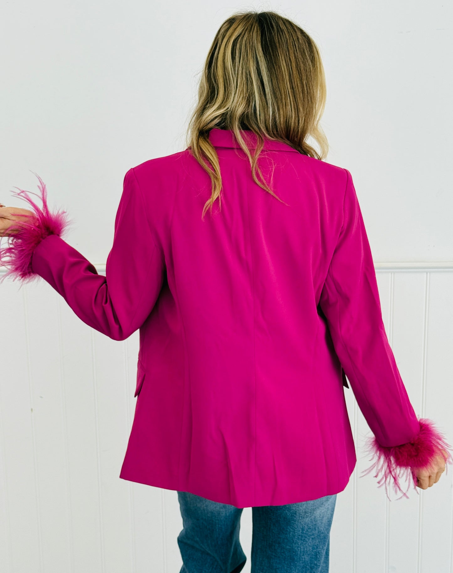 Berry Feather Trim Sleeves Blazer (Reg.)