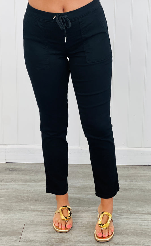 Black High Rise Cropped Pull On Pants (Reg. and Plus)