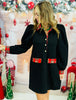 Black Contrast Plaid Puff Sleeve Mini Dress (Reg.)