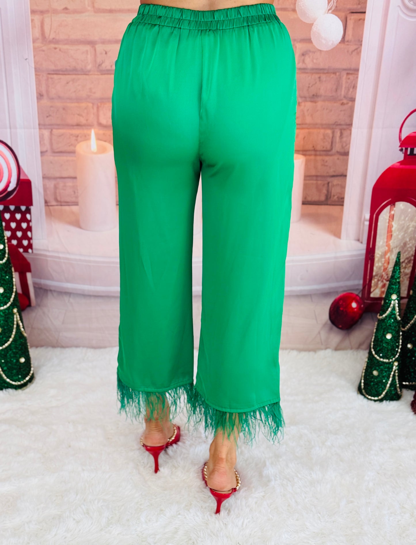 Emerald Feather Trim Ankle Pants (Reg.)