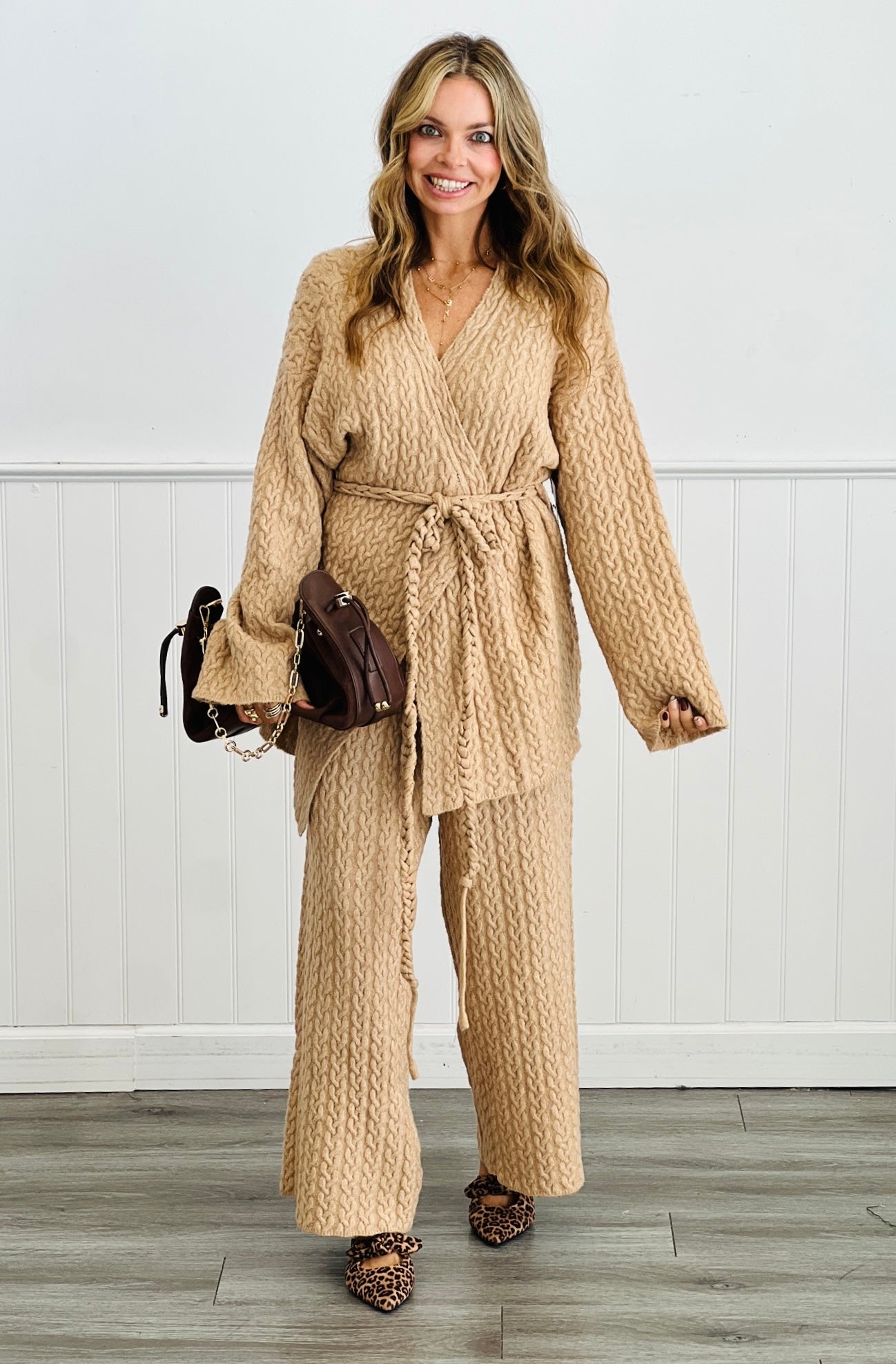 POL Latte Textured Wrap Sweater Cardigan (Reg.)