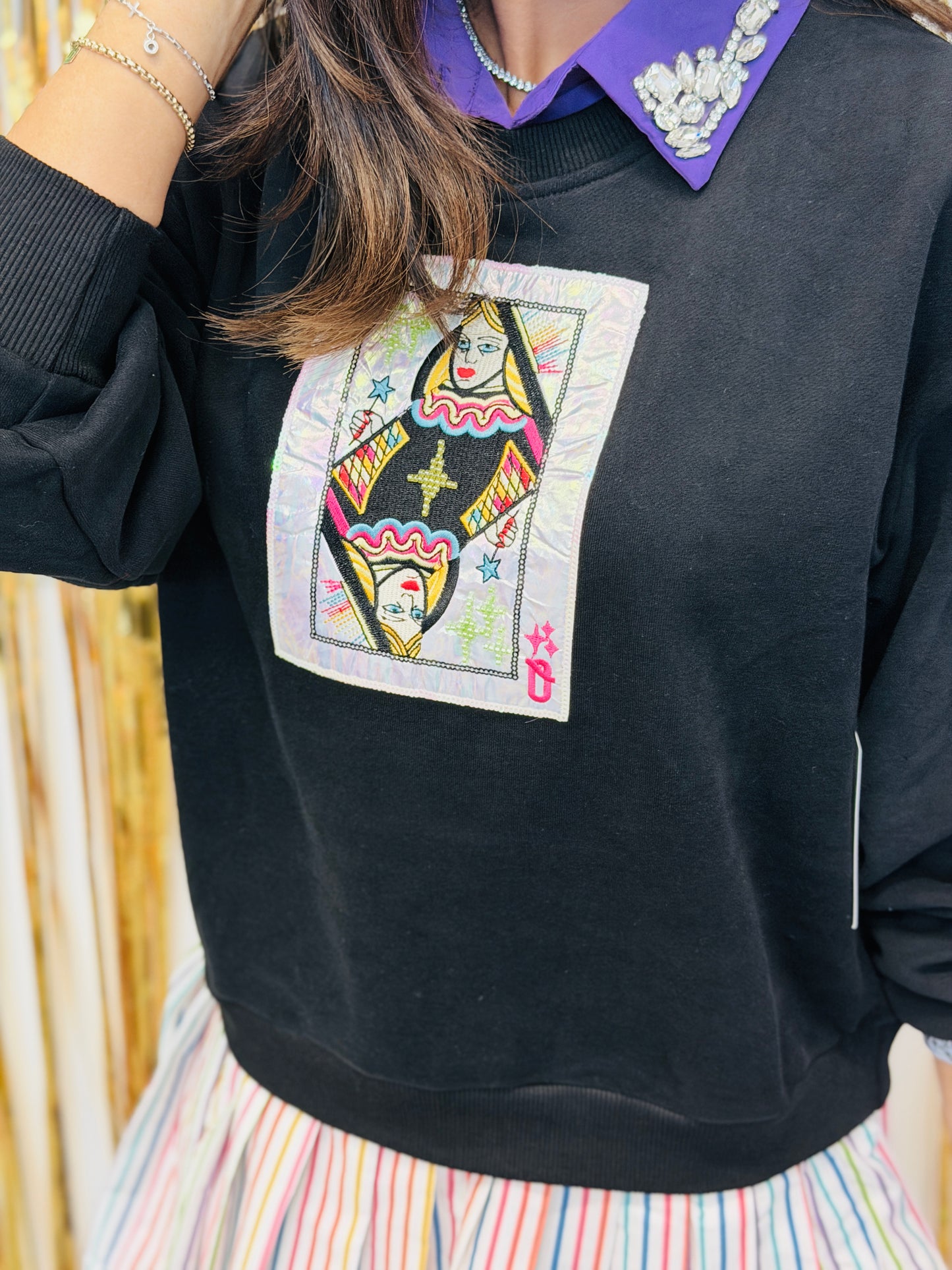 Queen Of Sparkles Black Card Logo Pleated Mini Dress (Reg. and Plus)