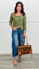 Olive Button Down LS Top (Reg.)