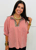 Red Gingham Contrast Leopard Top (Reg & Plus)