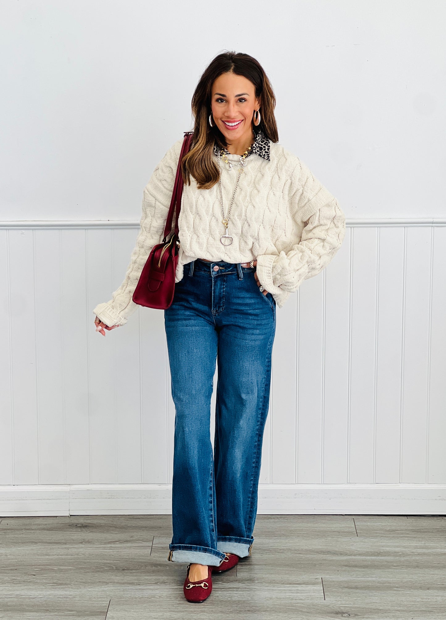 Whip Cream Cable Knit Sweater Top (Reg.)