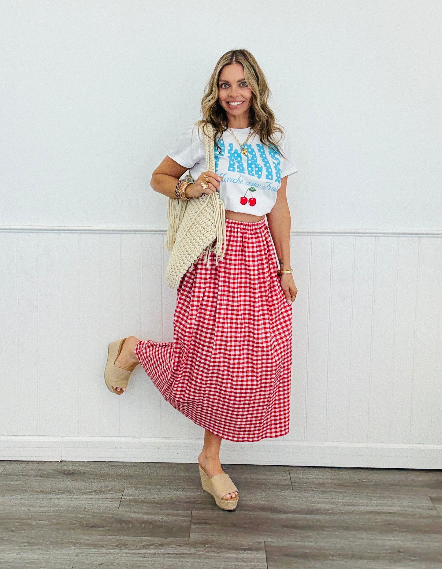 Red Gingham Maxi Skirt (Reg & Plus)