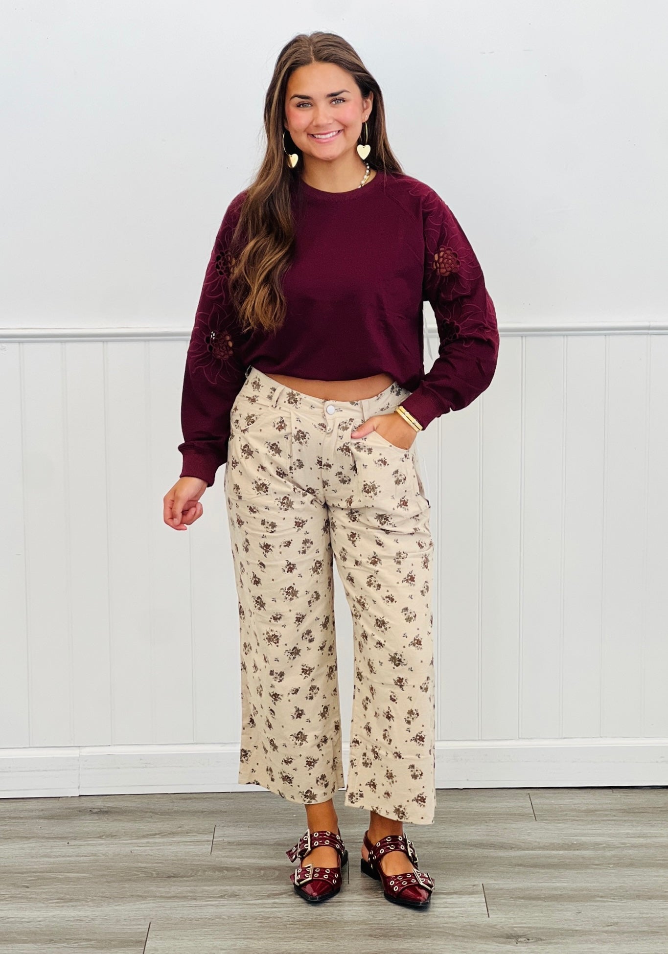 Plum Embroidered Laser Cut Sweatshirt (Reg & Plus)