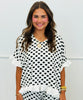 White/Black Polka Dot Ruffle Hem Blouse (Reg. and Plus)