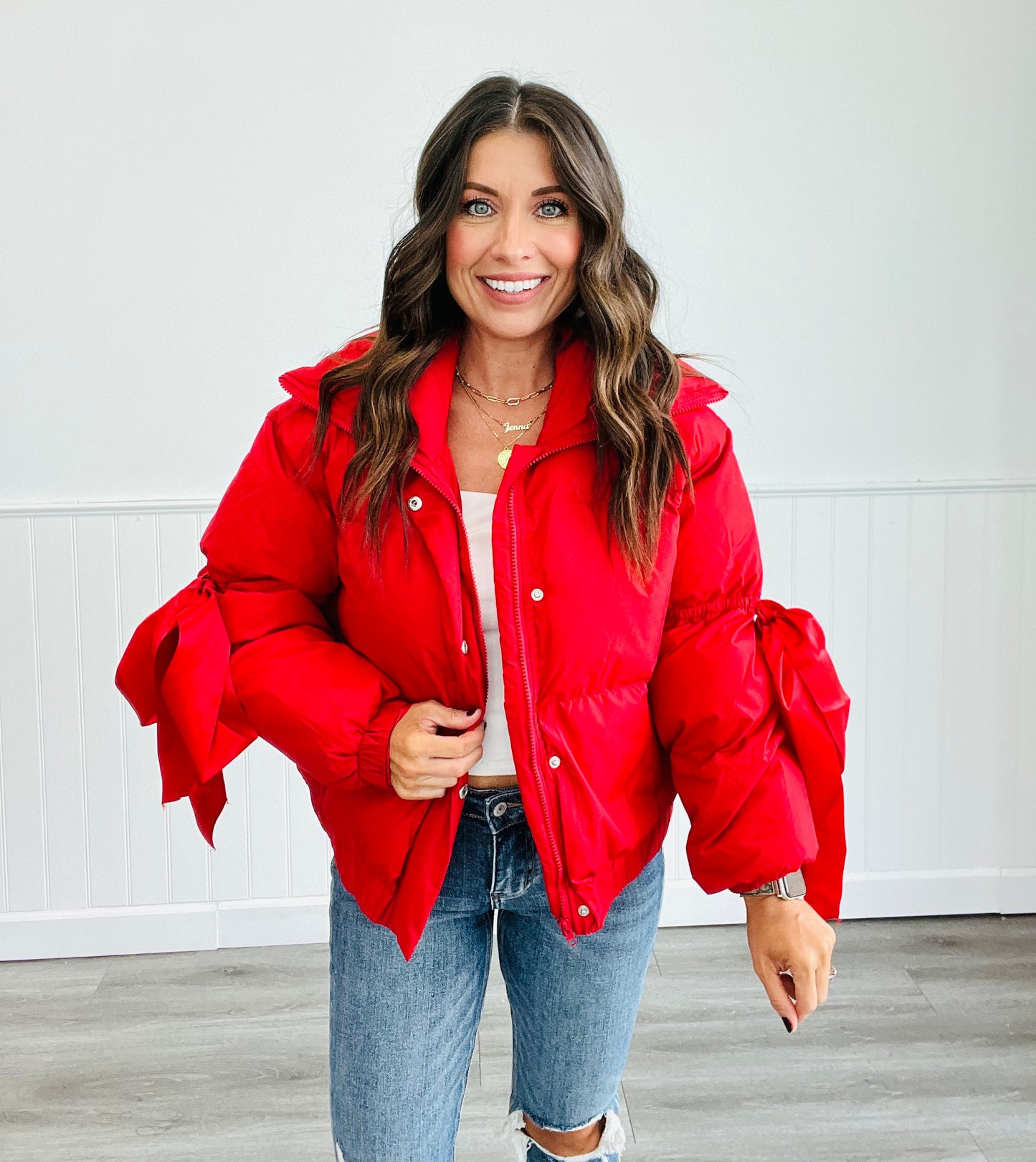 Red Elbow Bow Knot Puffer Jacket (Reg.)