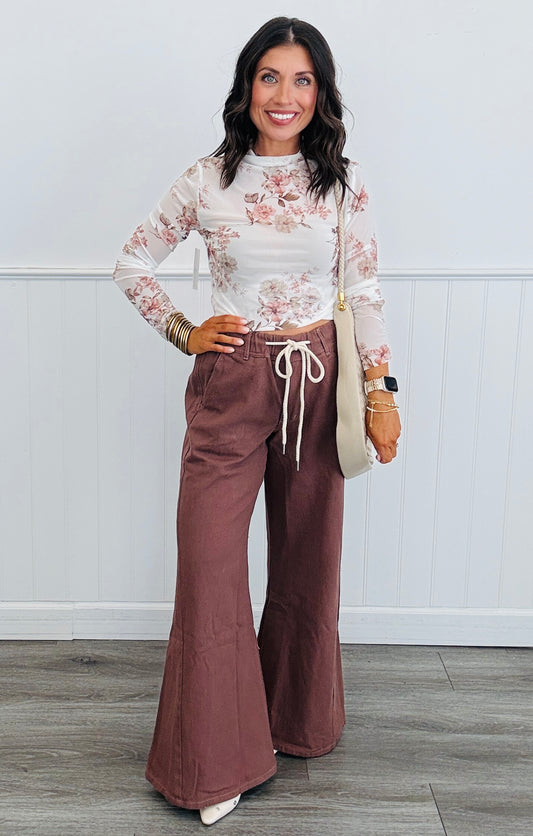 Ivory Taupe Vintage Floral Mesh Top (Reg & Plus)