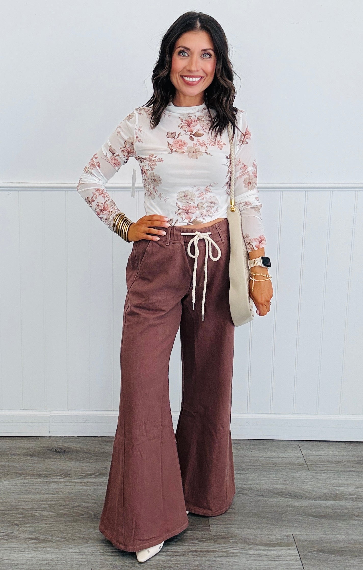 Ivory Taupe Vintage Floral Mesh Top (Reg & Plus)