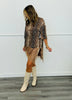 Camel Deer Print Asymmetrical Lace Hem Top (Reg.)