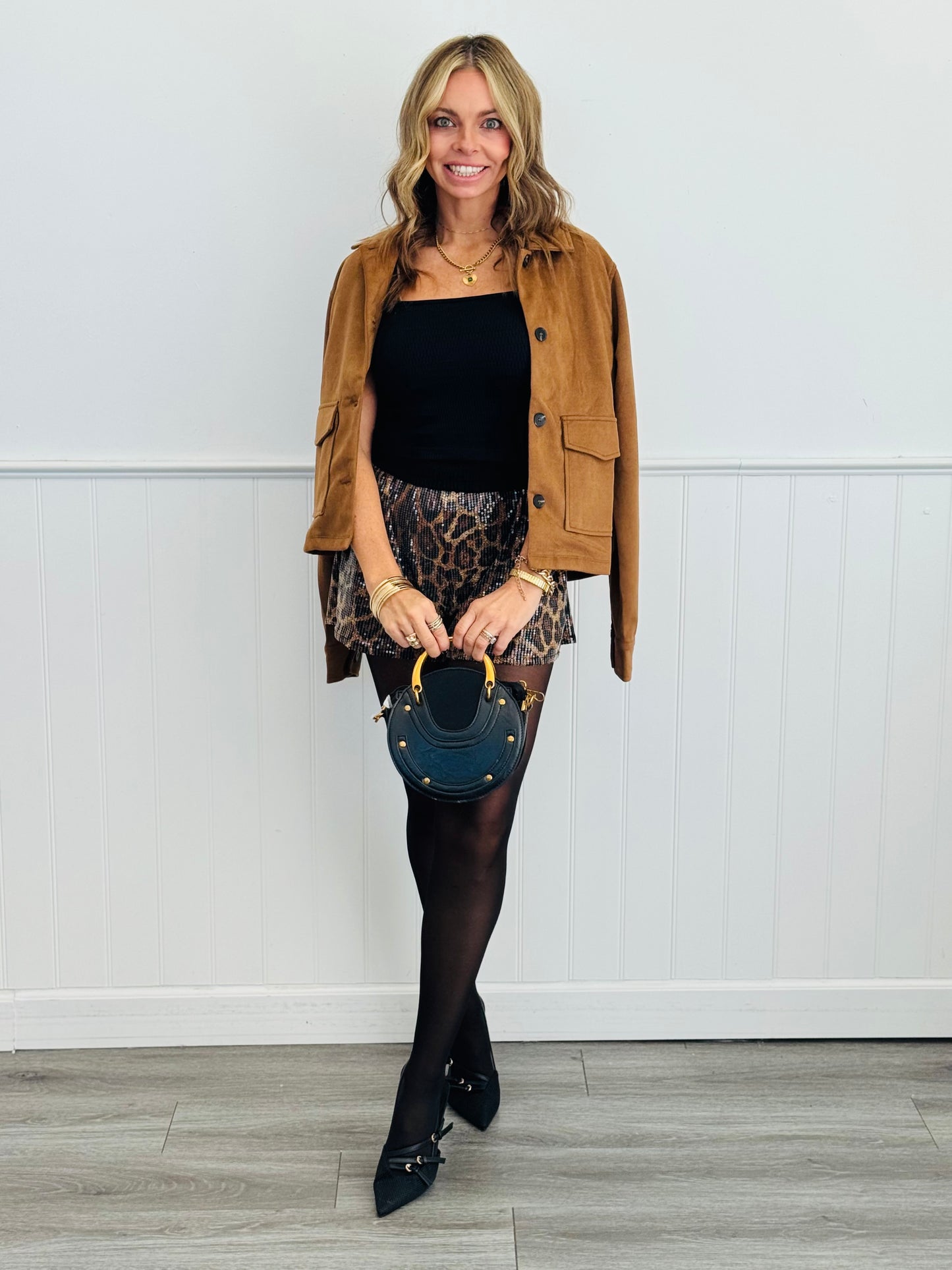 Leopard Print Sequin Shorts (Reg & Plus)-2 Colors